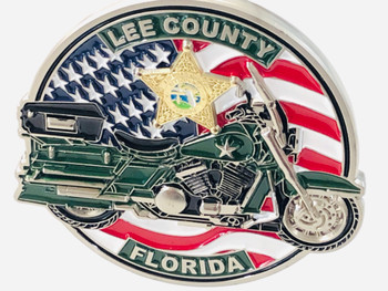  LEE CTY SHERIFF MOTOR COIN AWESOME DESIGN 3-D STAR & BIKE!