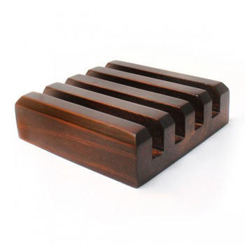 Dark Wood Slotted Coaster Stand - Square Coasters