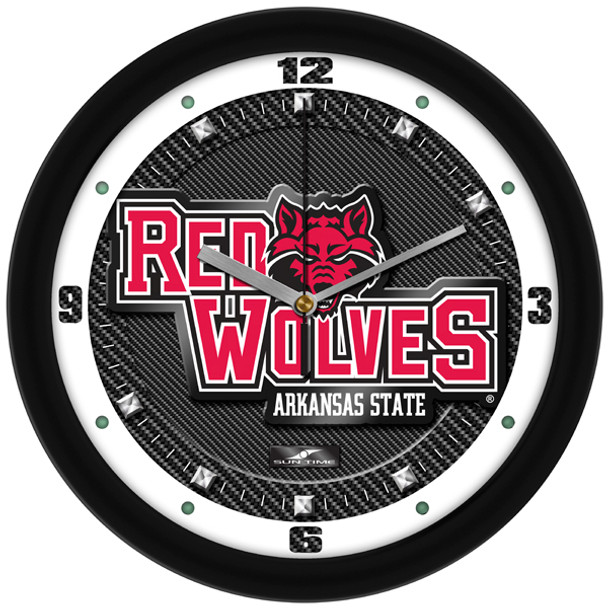 Arkansas State Red Wolves - Carbon Fiber Textured Team Wall Clock