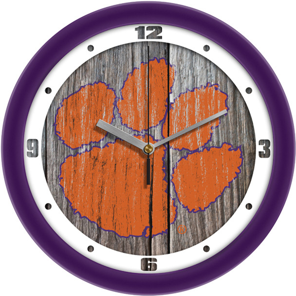 Clemson Tigers - Weathered Wood Team Wall Clock