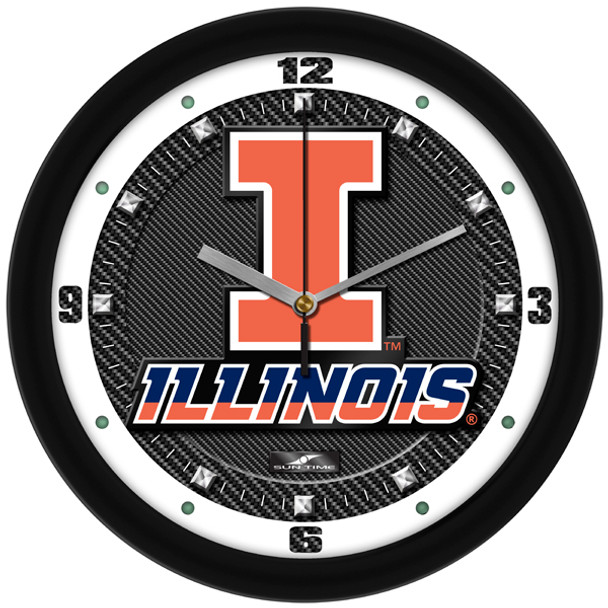 Illinois Fighting Illini - Carbon Fiber Textured Team Wall Clock