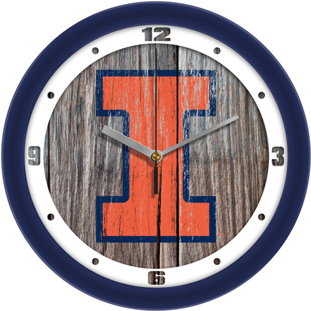 Illinois Fighting Illini - Weathered Wood Team Wall Clock