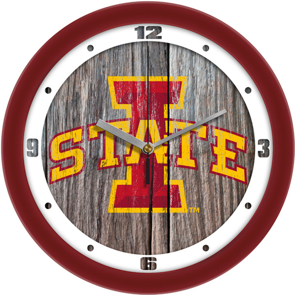 Iowa State Cyclones - Weathered Wood Team Wall Clock