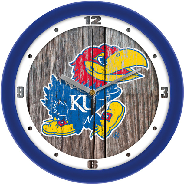 Kansas Jayhawk - Weathered Wood Team Wall Clock