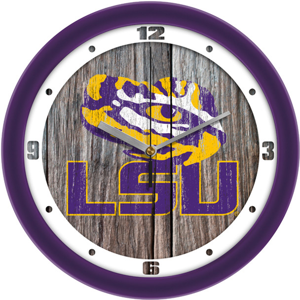 LSU Tigers - Weathered Wood Team Wall Clock