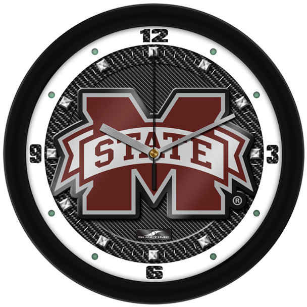 Mississippi State Bulldogs - Carbon Fiber Textured Team Wall Clock