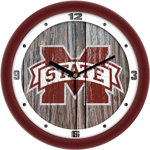 Mississippi State Bulldogs - Weathered Wood Team Wall Clock