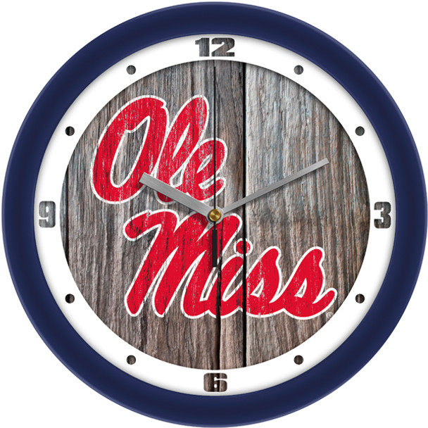 Mississippi Rebels - Ole Miss - Weathered Wood Team Wall Clock