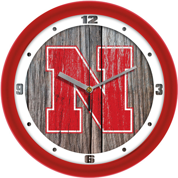 Nebraska Cornhuskers - Weathered Wood Team Wall Clock