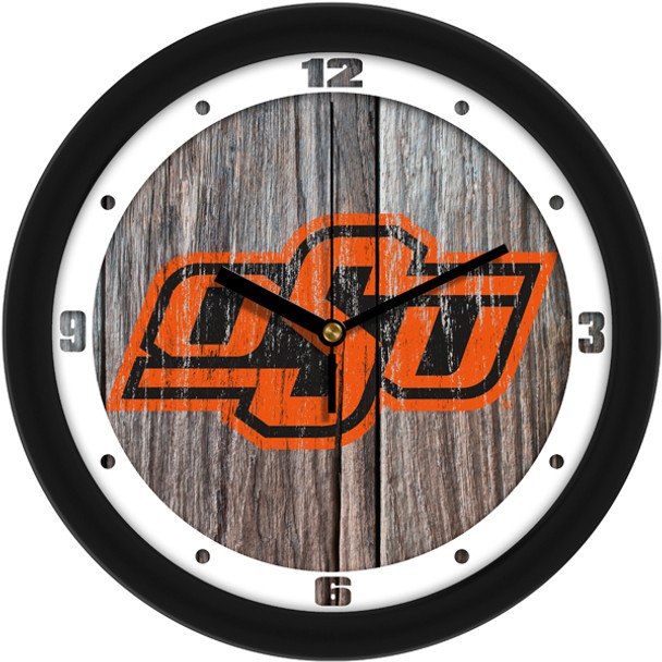 Oklahoma State Cowboys - Weathered Wood Team Wall Clock