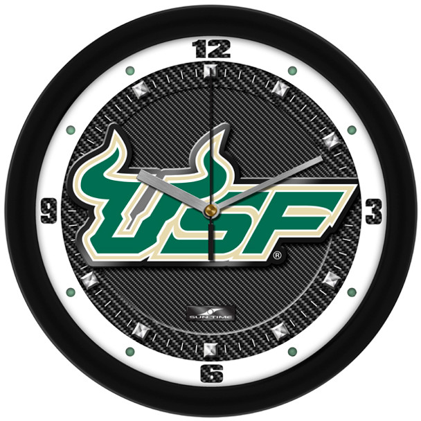 South Florida Bulls - Carbon Fiber Textured Team Wall Clock