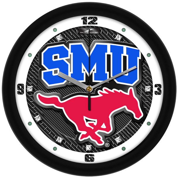 Southern Methodist University Mustangs - Carbon Fiber Textured Team Wall Clock