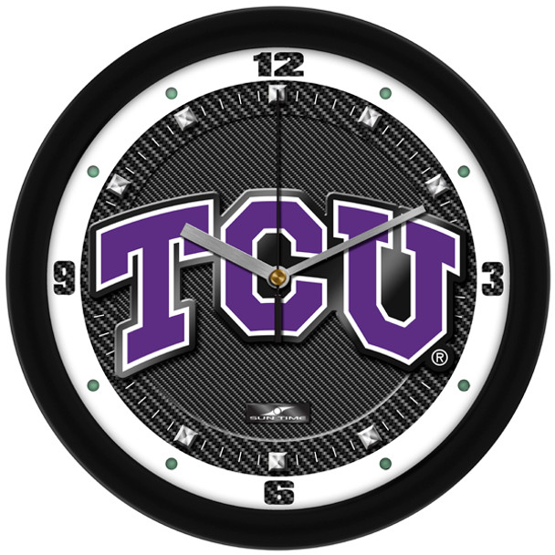 Texas Christian Horned Frogs - Carbon Fiber Textured Team Wall Clock