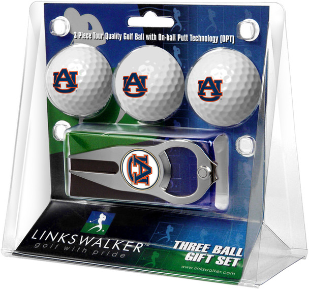 Auburn Tigers - 3 Ball Gift Pack with Hat Trick Divot Tool