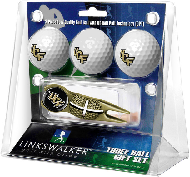 Central Florida Knights - Gold Crosshair Divot Tool 3 Ball Gift Pack