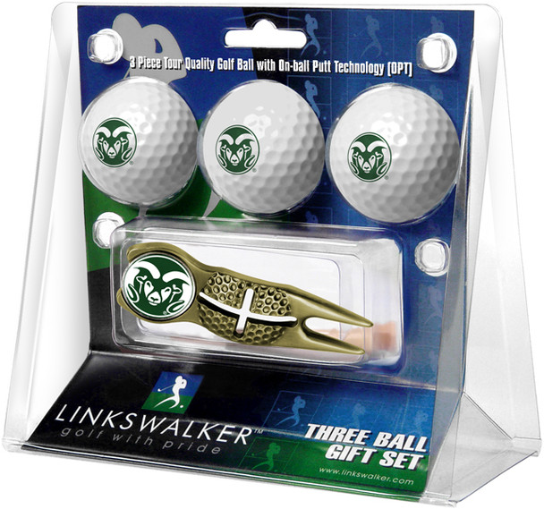 Colorado State Rams - Gold Crosshair Divot Tool 3 Ball Gift Pack