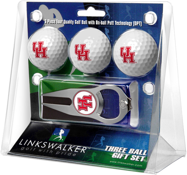 Houston Cougars - 3 Ball Gift Pack with Hat Trick Divot Tool