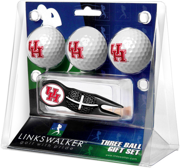 Houston Cougars - Black Crosshair Divot Tool 3 Ball Gift Pack