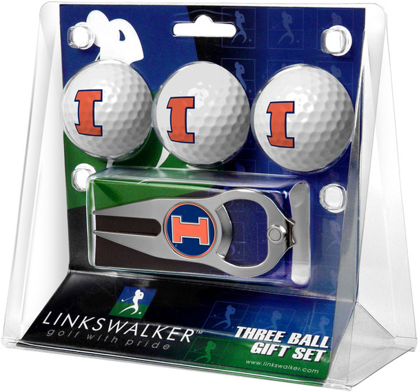 Illinois Fighting Illini - 3 Ball Gift Pack with Hat Trick Divot Tool