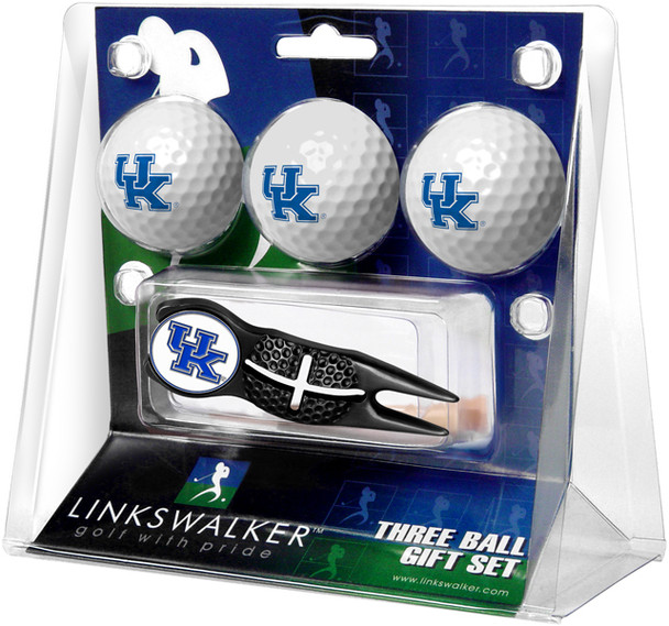 Kentucky Wildcats - Black Crosshair Divot Tool 3 Ball Gift Pack