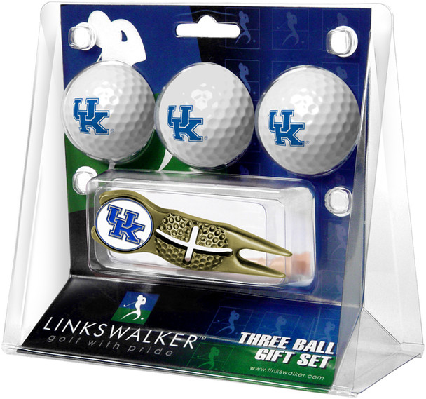 Kentucky Wildcats - Gold Crosshair Divot Tool 3 Ball Gift Pack