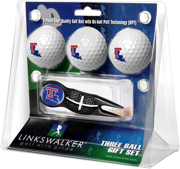 Louisiana Tech Bulldogs - Black Crosshair Divot Tool 3 Ball Gift Pack