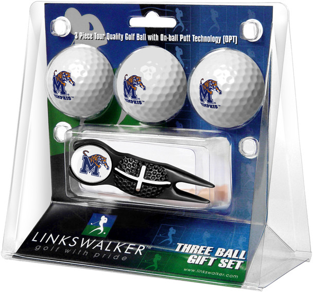 Memphis Tigers - Black Crosshair Divot Tool 3 Ball Gift Pack