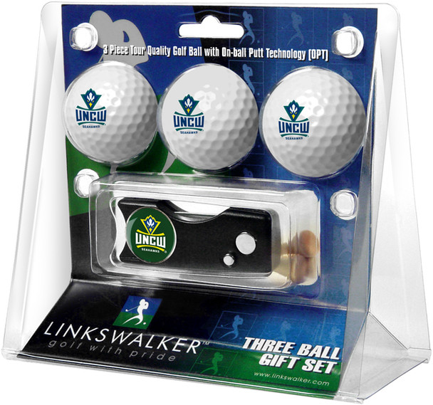 North Carolina Wilmington Seahawks - Spring Action Divot Tool 3 Ball Gift Pack
