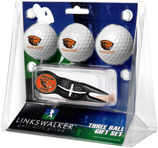 Oregon State Beavers - Black Crosshair Divot Tool 3 Ball Gift Pack