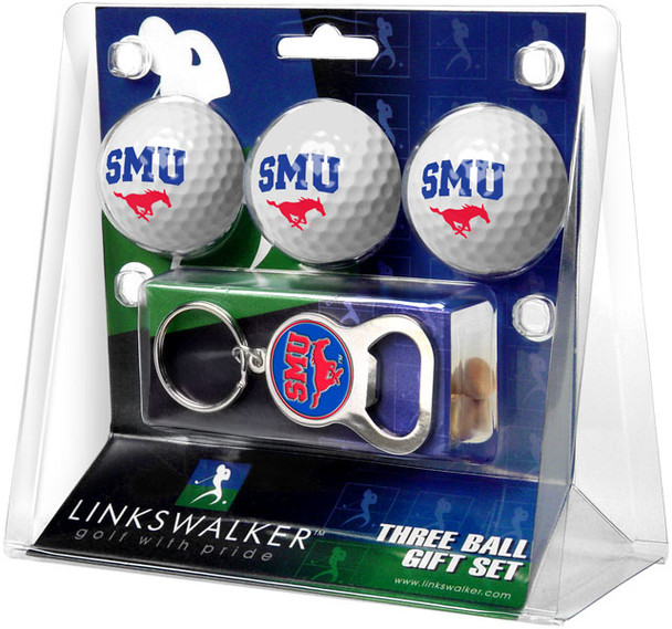Southern Methodist University Mustangs - 3 Ball Gift Pack with Key Chain Bottle Opener