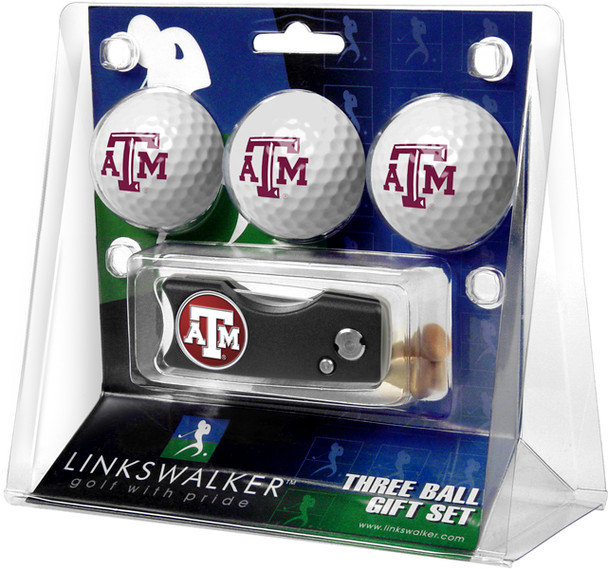 Texas A&M Aggies - Spring Action Divot Tool 3 Ball Gift Pack