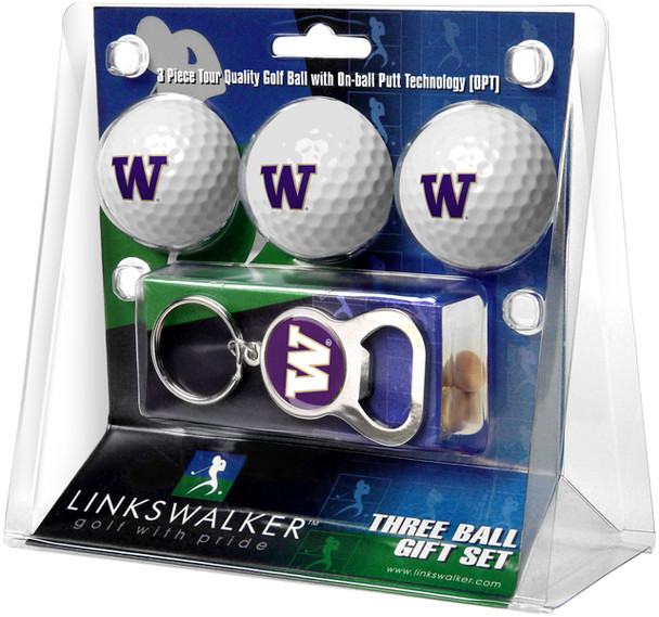 Washington Huskies - 3 Ball Gift Pack with Key Chain Bottle Opener