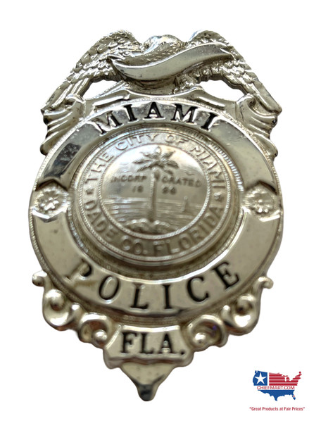 CITY OF MIAMI POLICE  SILVER TONE 113  BADGE 