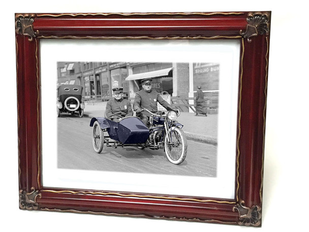 1920's Police Motorcycle Two Man Unit 8x10 Print Glass Front Frame