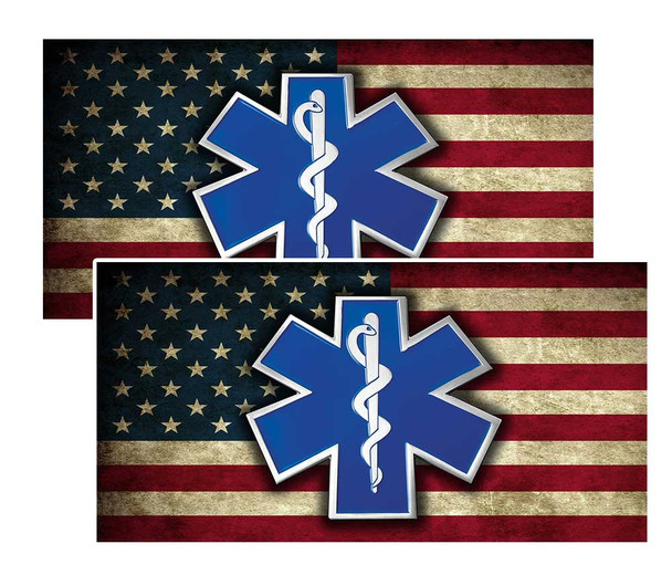 EMS Star of Life on American Flag Decal