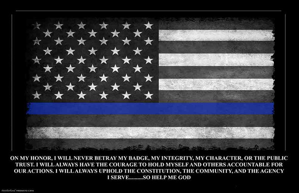 60" x 40" Re-positional Decal Thin Blue Line American Flag Oath of Office