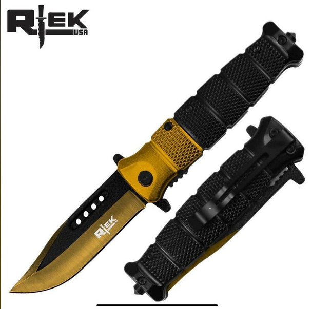 GOLD/BLACK HANDLE & BLADE 4.5" ASSIST-OPEN RESCUE KNIFE 