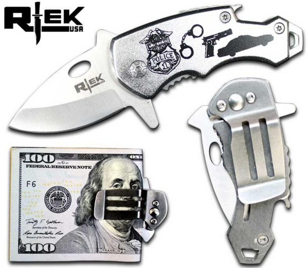 POLICE DESIGN 2.5'' MONEY CLIP POCKET KNIFE