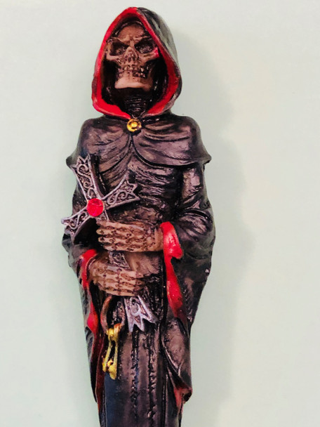 Grim Reaper Ball Point Pen holds the holds a crucifix with a faux ruby accent