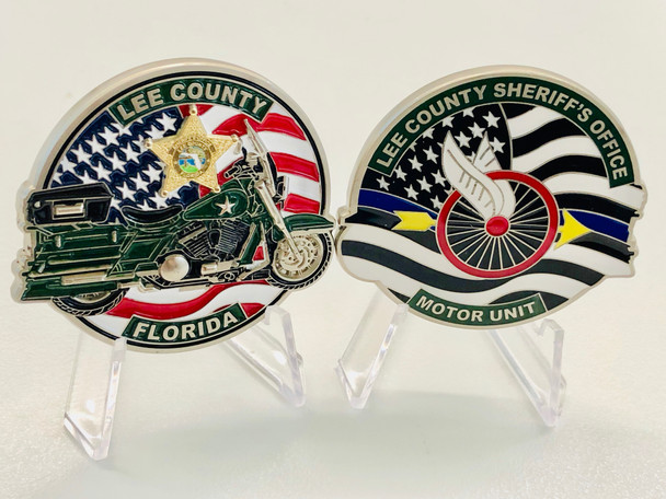  LEE CTY SHERIFF MOTOR COIN AWESOME DESIGN 3-D STAR & BIKE!