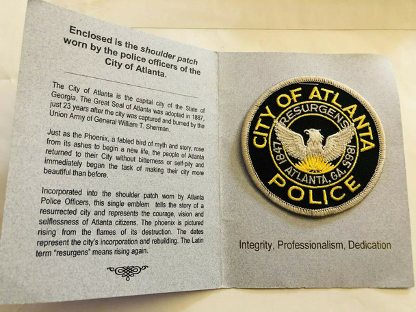 ATLANTA GEORGIA POLICE PATCH WITH HISTORY CARD