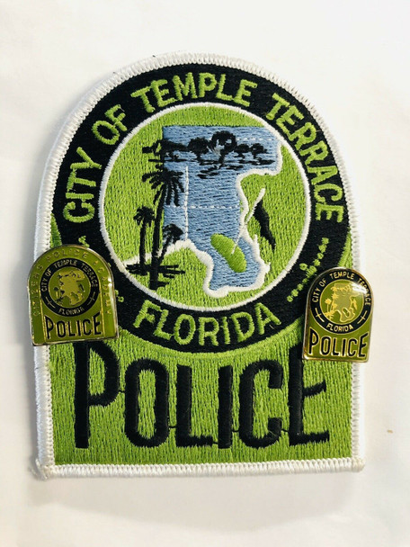 CITY OF TEMPLE TERRACE POLICE 2 LAPEL PINS AND FULL COLOR PATCH