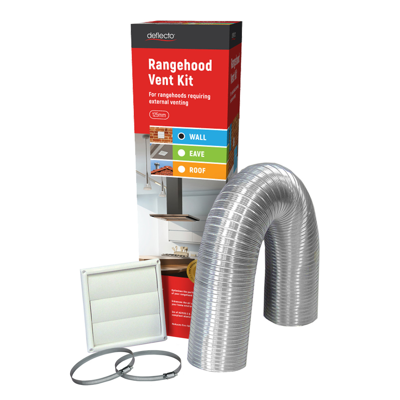 Rangehood Venting Kit SemiRigid 125mm Ducting Wall Vent SKU RHK125W