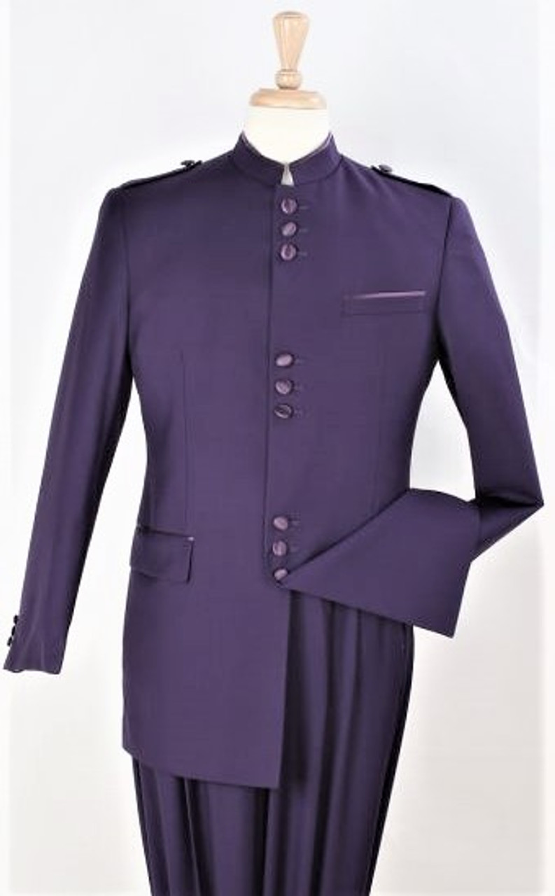 9-BUTTON BANDED COLLAR CLERICAL SUIT IN NAVY | Divinity Clergy Wear