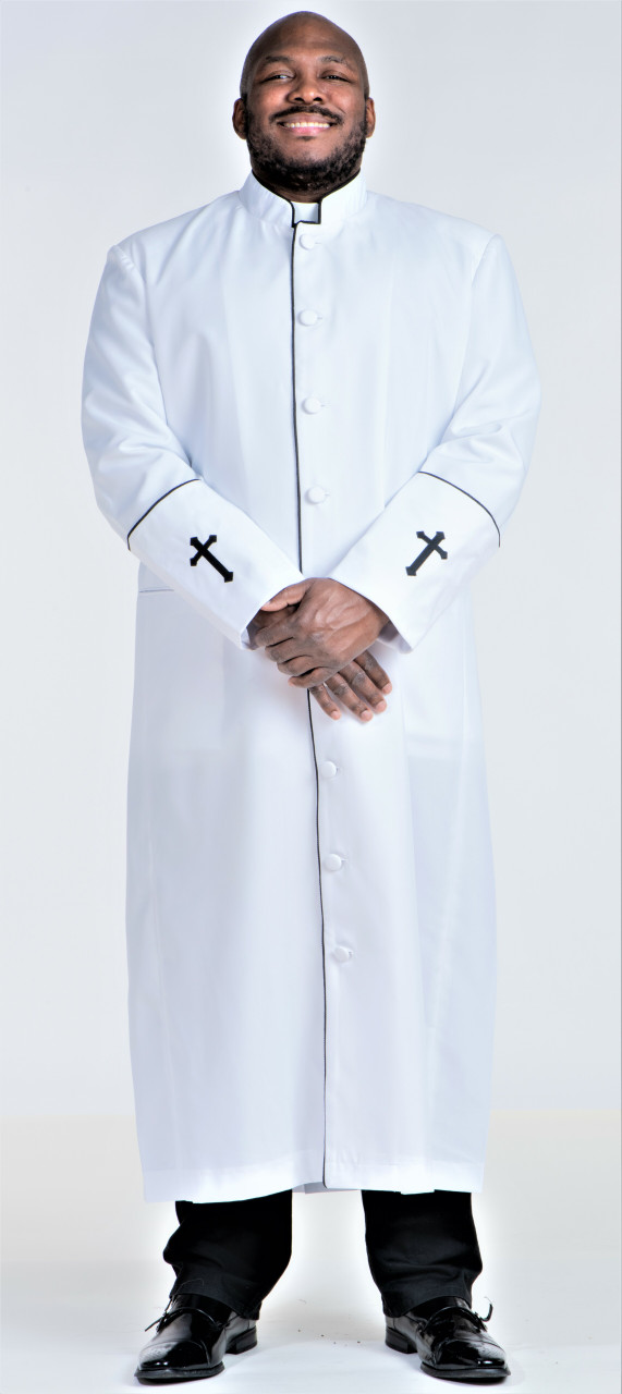 Men's Preacher Clergy Robe in White & Black - Divinity Clergy Wear