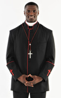 001. Men's Preacher Clergy Jacket in Black & Red