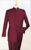 9-Button Banded Collar Clerical Suit In Burgundy