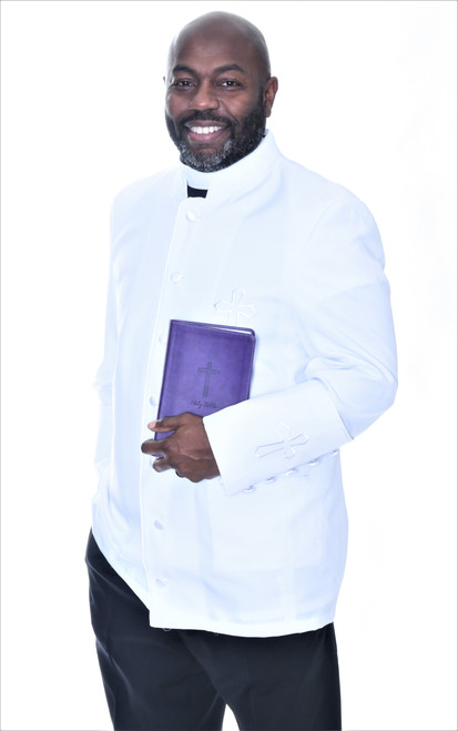 003. Trinity Clergy Jacket For Men In White on White
