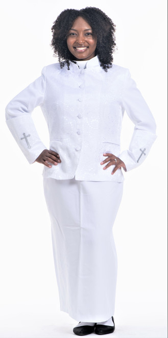 2-Piece Jacket & Skirt Set For Ladies In White & Silver