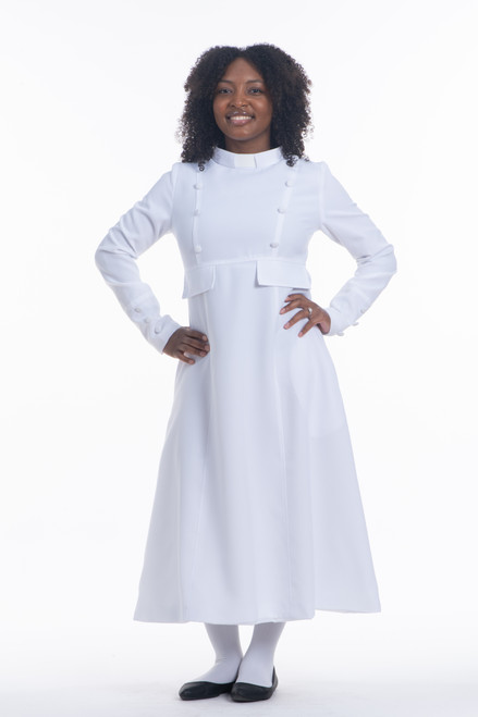 Closeout: Modern Evangelist Clergy Dress In Solid White